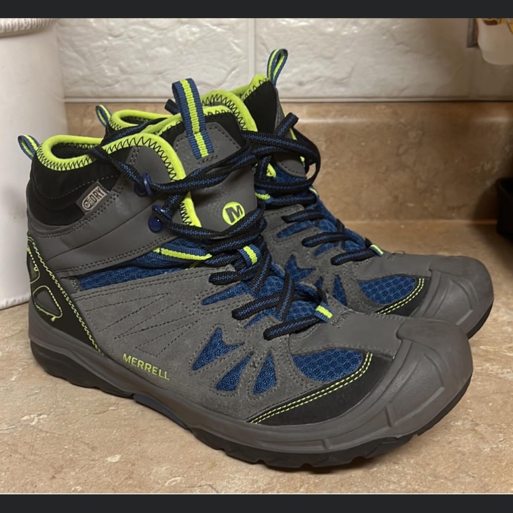 Merrell Capra Mid GoDry Waterproof Hiking Boots Blue Shoes Youth US Size 7M
